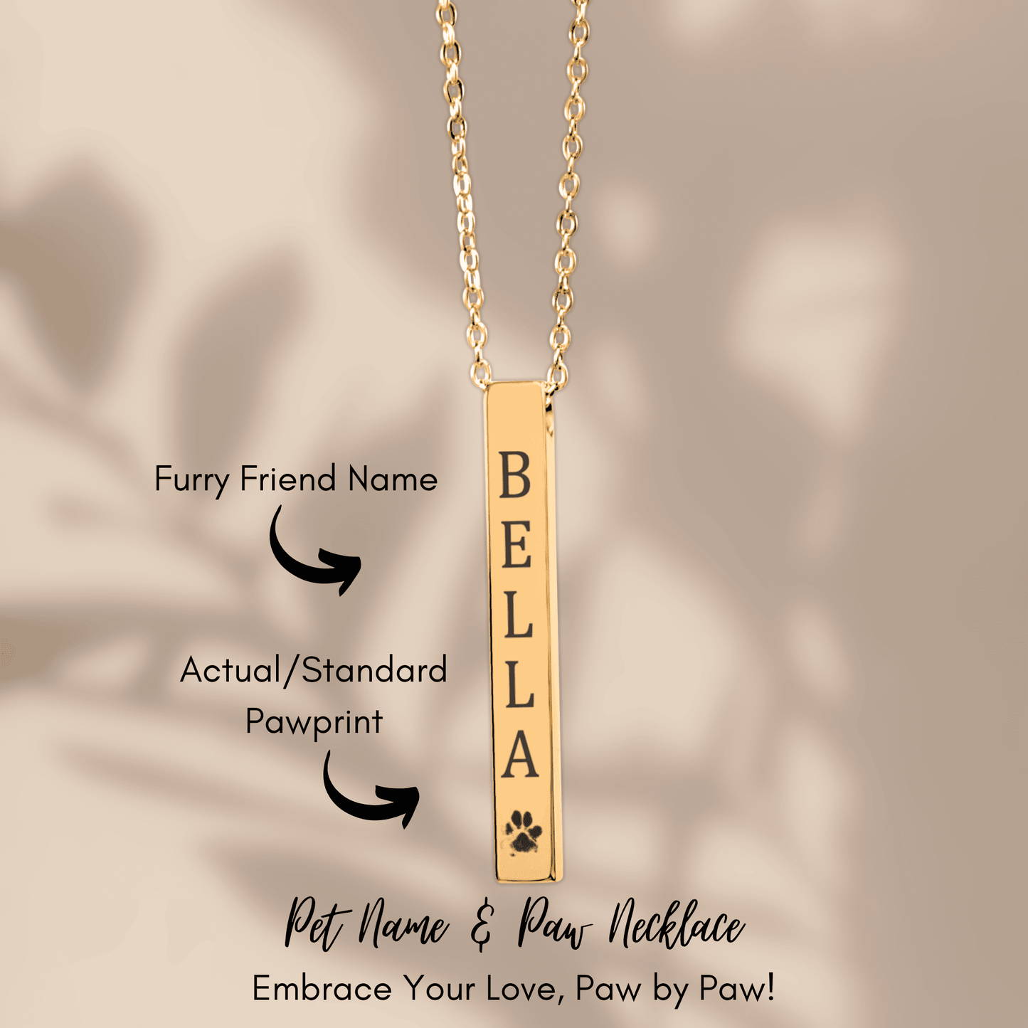 Pets Name & Paw Necklace