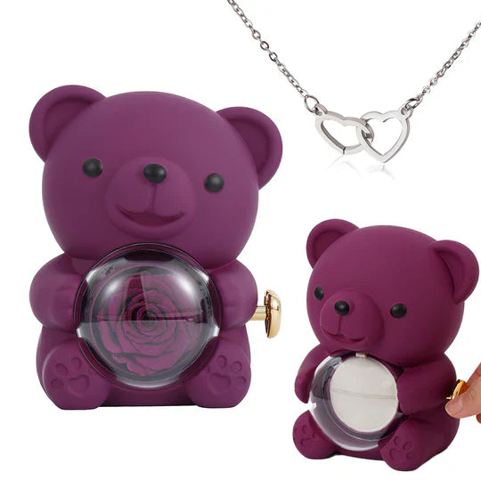 Purple Rose Bear - with Engraved Necklace