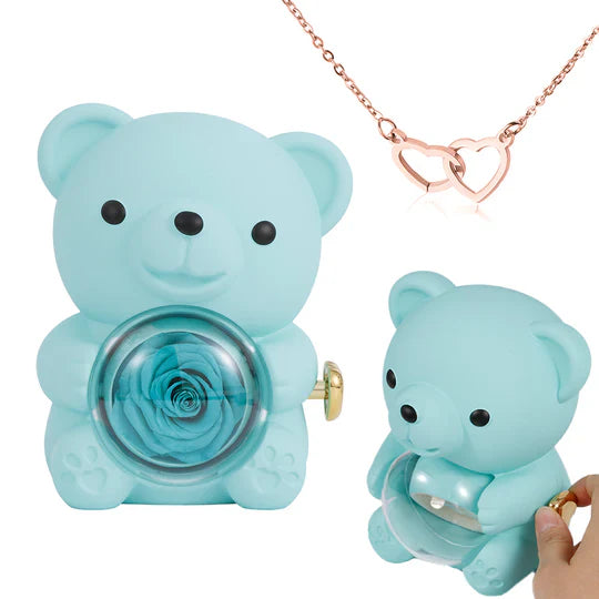 Blue Rose Bear - With Engraved Necklace